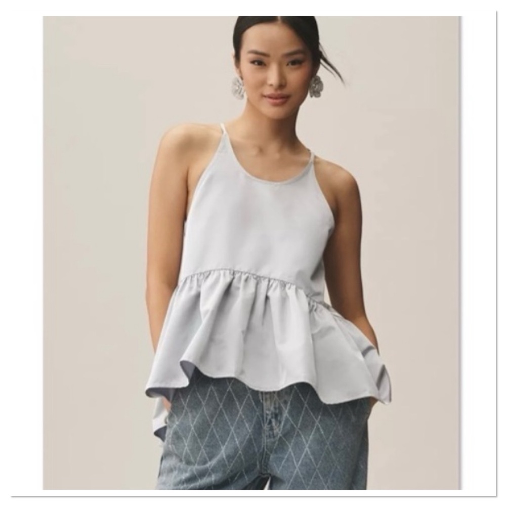 Anthropologie Light Grayish Blue Ruffle Hem Tank Top